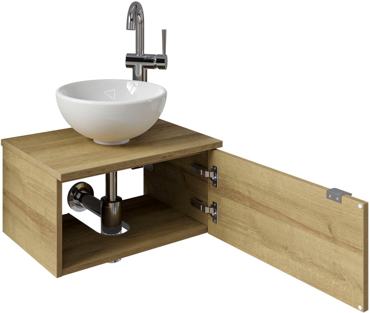 Saphir Waschtisch Serie 6915 Waschschale mit Unterschrank für Gästebad, Gäste WC (3-St., Keramik-Aufsatzbecken, Waschtischplatte, Waschtischunterschrank), 51 cm breit, 1 Tür, Waschtischplatte, kleine Bäder, ohne Armatur Bild 5