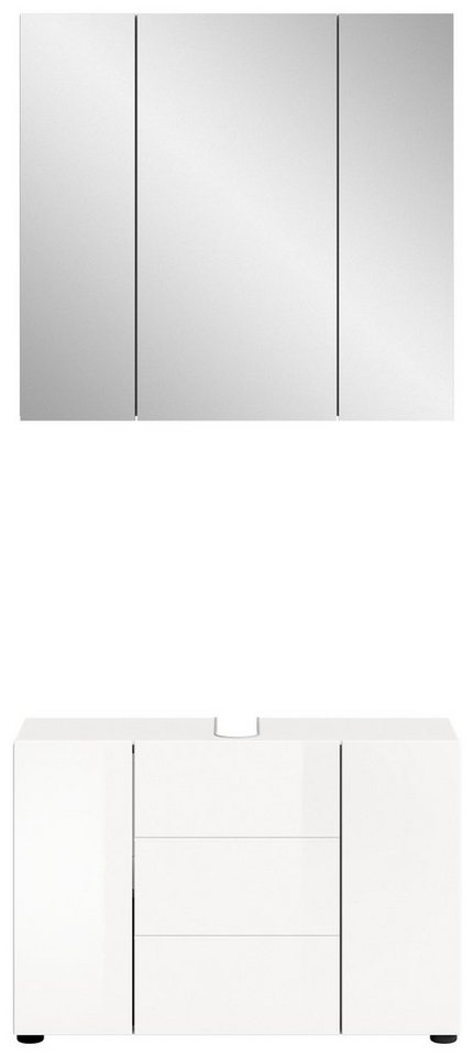 welltime Badmöbel-Set BIEL, 2 teilig, inkl. Beleuchtung, MDF Front, Rillenoptik, (2-St., best. aus: Waschbeckenunterschrank, Spiegelschrank inkl. Beleuchtung), Badmöbel, Kombination, Kombi, Badezimmer, Badkombination, Badschrank Bild 2