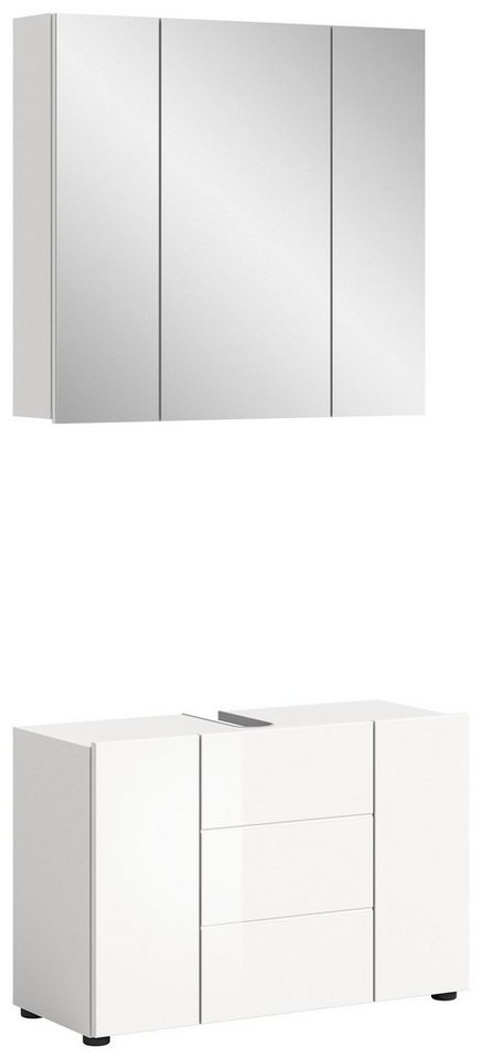 welltime Badmöbel-Set BIEL, 2 teilig, inkl. Beleuchtung, MDF Front, Rillenoptik, (2-St., best. aus: Waschbeckenunterschrank, Spiegelschrank inkl. Beleuchtung), Badmöbel, Kombination, Kombi, Badezimmer, Badkombination, Badschrank Bild 3