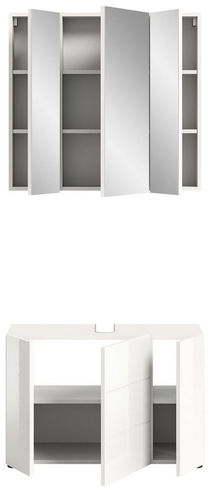 welltime Badmöbel-Set BIEL, 2 teilig, inkl. Beleuchtung, MDF Front, Rillenoptik, (2-St., best. aus: Waschbeckenunterschrank, Spiegelschrank inkl. Beleuchtung), Badmöbel, Kombination, Kombi, Badezimmer, Badkombination, Badschrank Bild 4