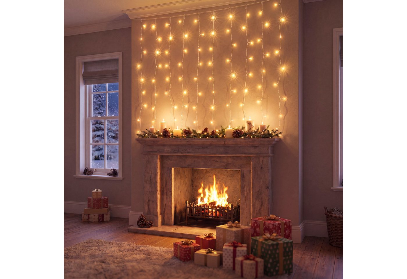 OTTO home LED-Lichtervorhang mit 100/200/400 o. 600 LEDs, warmweiß, Timer, Indoor, Outdoor, Garten, weiße Kabelfarbe, IP44, Timer, 5 m Zuleitung, innen, außen, Balkon Bild 5