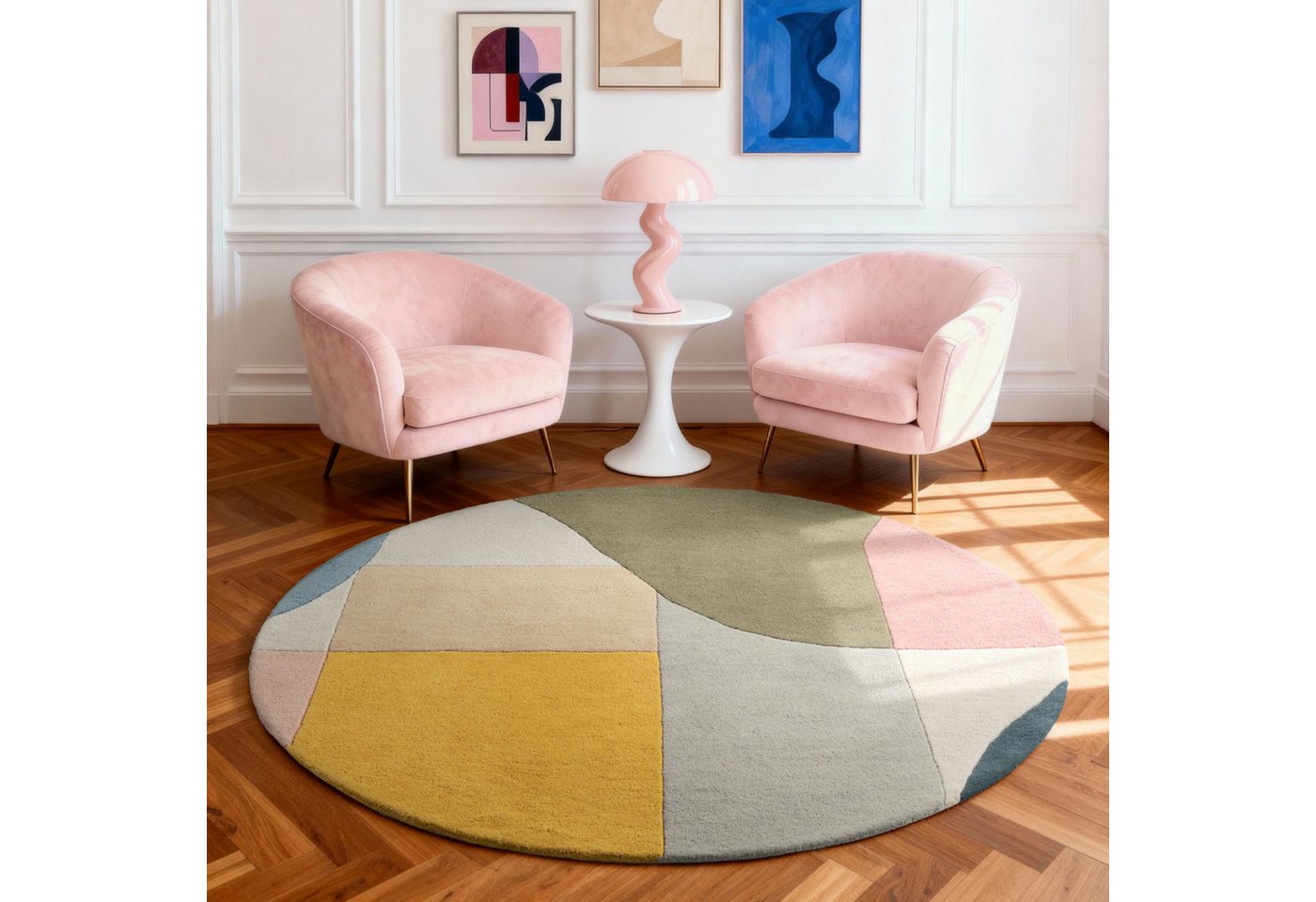 Ted Baker Wollteppich Curzon, rund, Höhe: 17 mm, Wolle, Naturteppich, Handgemacht, Wohnzimmer, Schlafzimmer, bunt