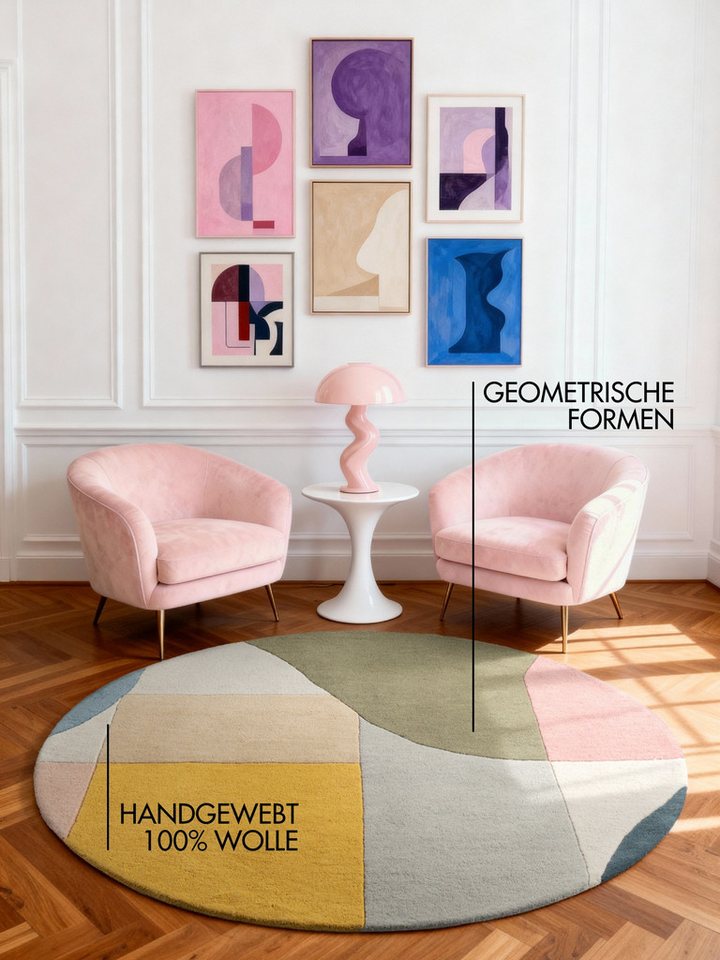 Ted Baker Wollteppich Curzon, rund, Höhe: 17 mm, Wolle, Naturteppich, Handgemacht, Wohnzimmer, Schlafzimmer, bunt Bild 3