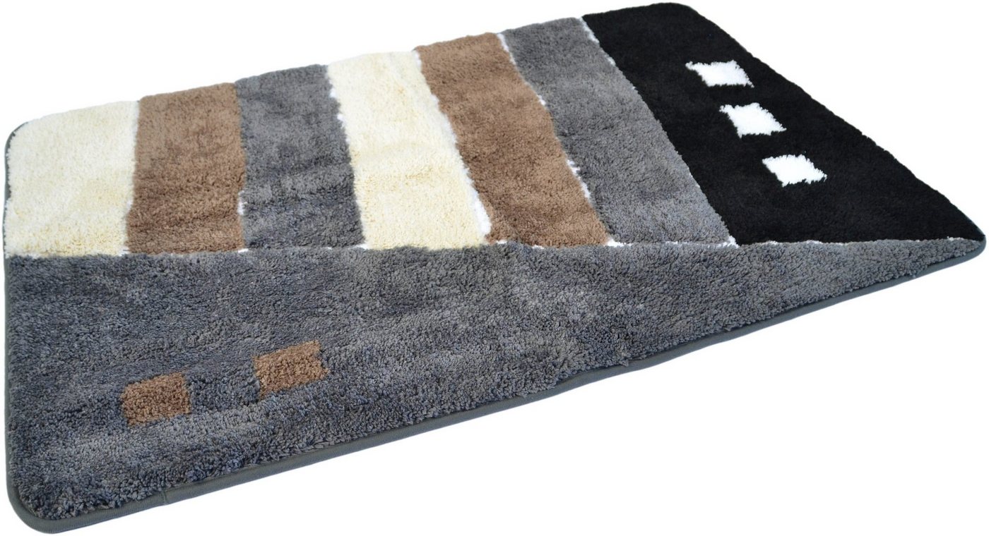 KiNZLER Badematte Gembloux, Badvorleger, Badezimmer Teppich, Höhe 20 mm, rutschhemmend beschichtet, fußbodenheizungsgeeignet, Polyester, rechteckig, Badteppich, modernes Design, als rechteckig & rund erhältlich Bild 4