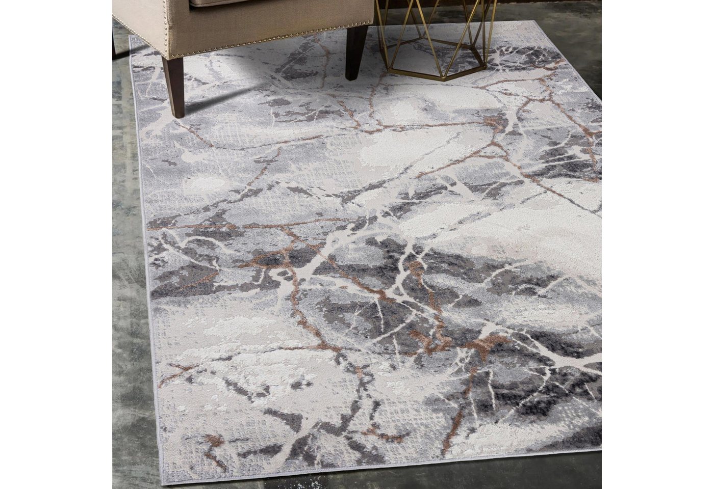 Mazovia Teppich Glamour Marmor Anthrazit Grau Wohnzimmer, Schlafzimmer, Esszimmer, Fußbodenheizung