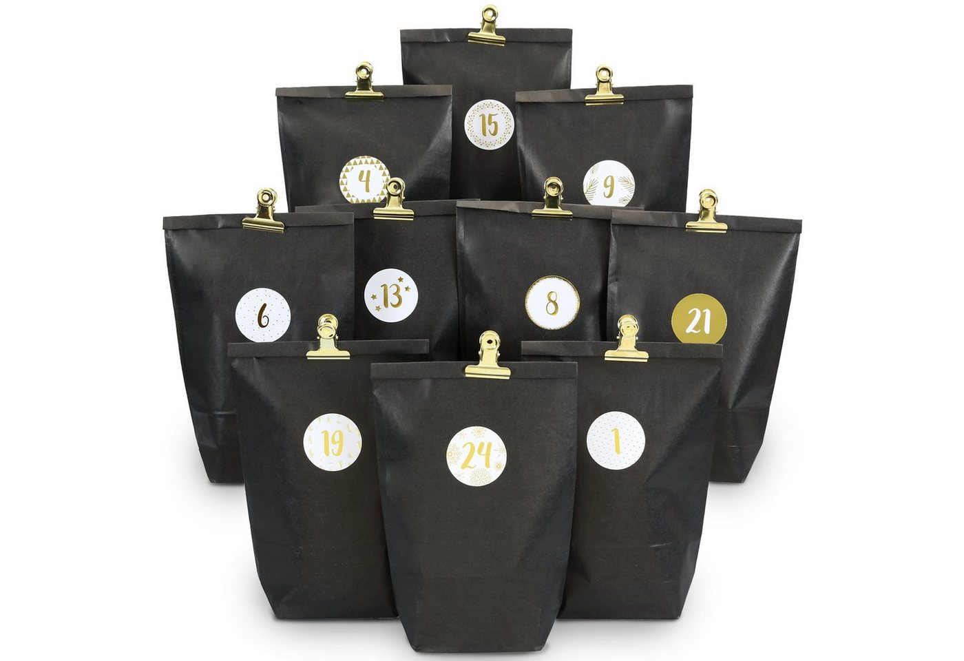 PAPIERDRACHEN befüllbarer Adventskalender Extravaganter Adventskalender zum Befüllen - Elegance, mit 24 goldenen Metallklammern und 24 Zahlenaufkleber Bild 5