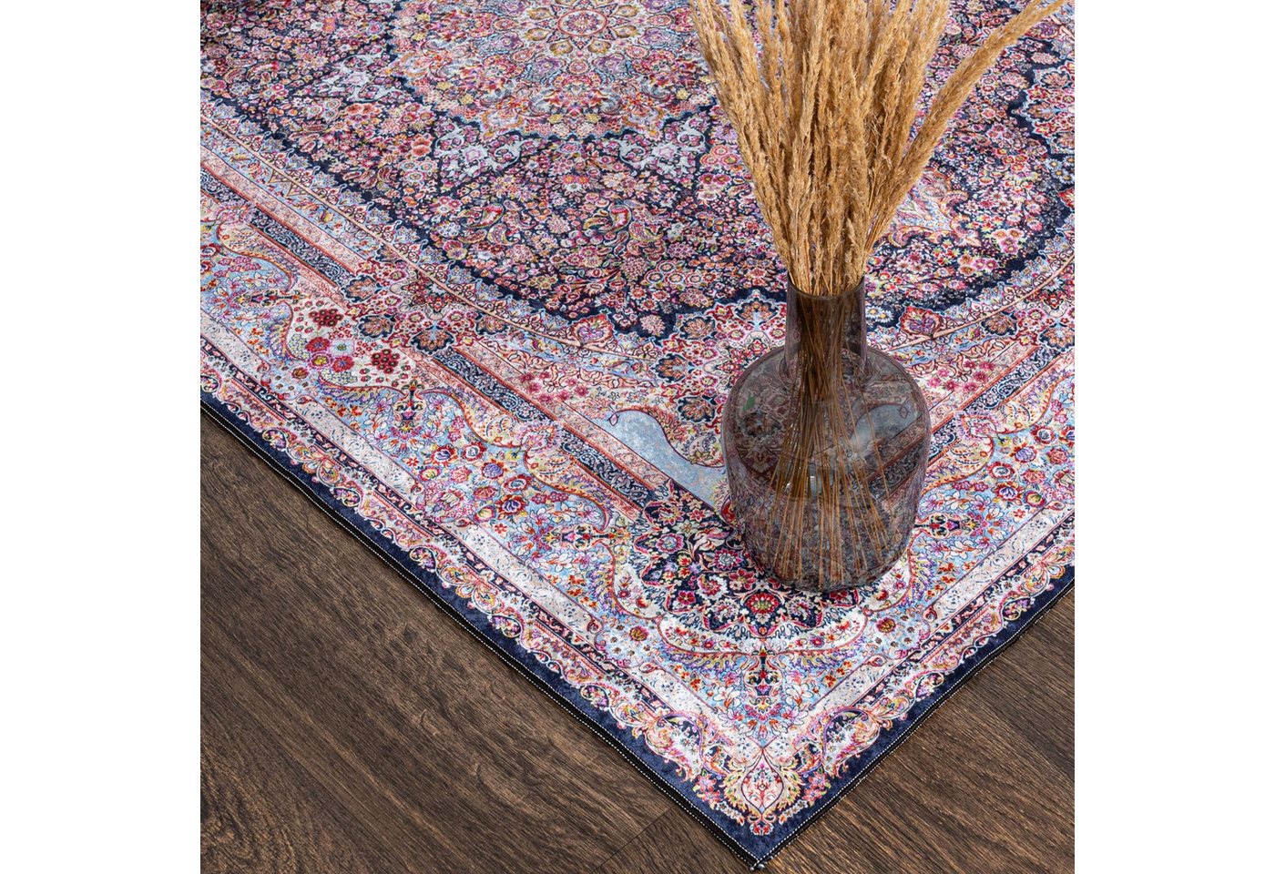 Mazovia Orientteppich Klassisch Bordüre Rosa Wohnzimmer, Schlafzimmer, Büro, Esszimmer, Flur, Fußbodenheizung