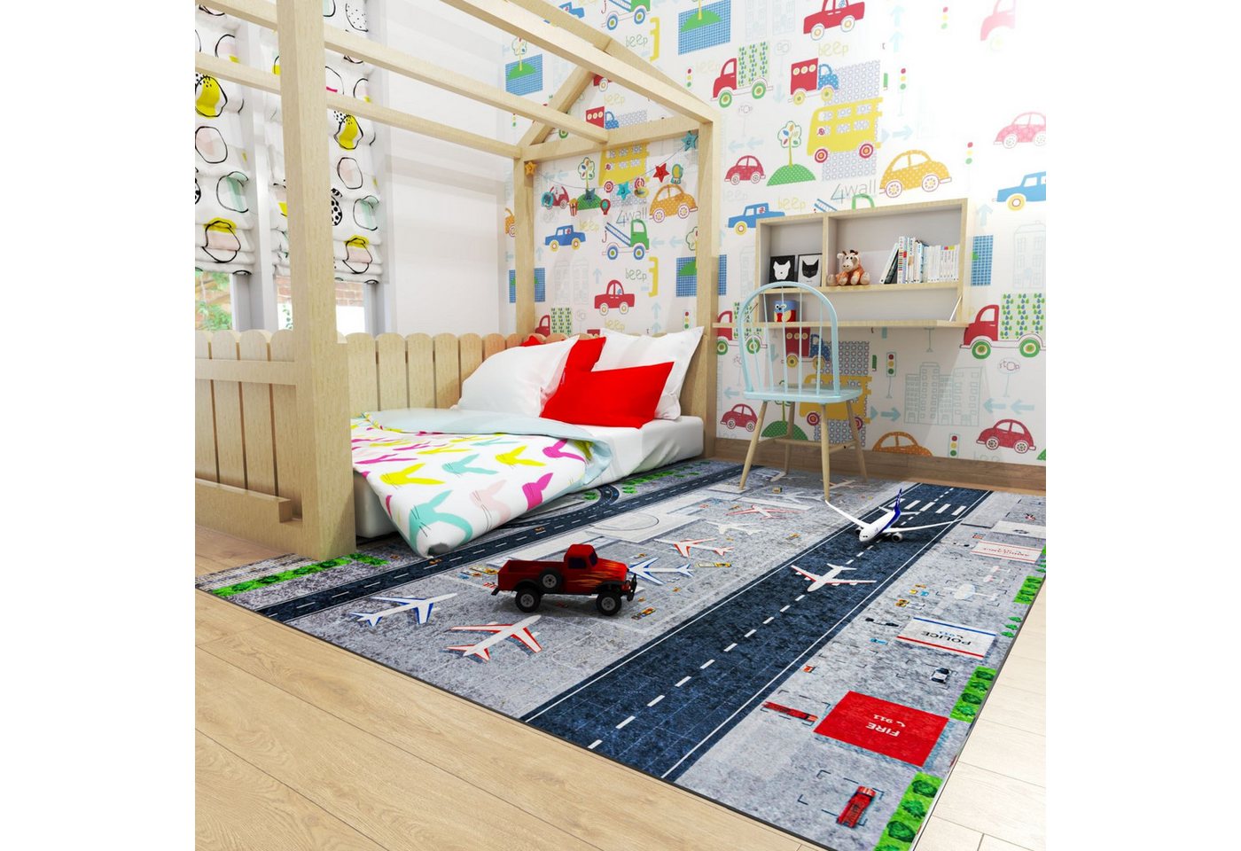 Mazovia Kinderteppich Straßen Anthrazit Grau Kinderzimmer, Fußbodenheizung Bild 4