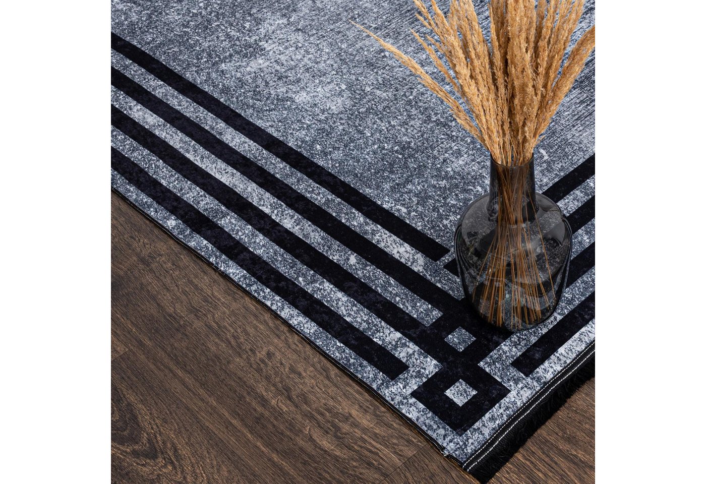 Mazovia Designteppich Modern Bordüre Anthrazit Grau Wohnzimmer, Schlafzimmer, Büro, Fußbodenheizung