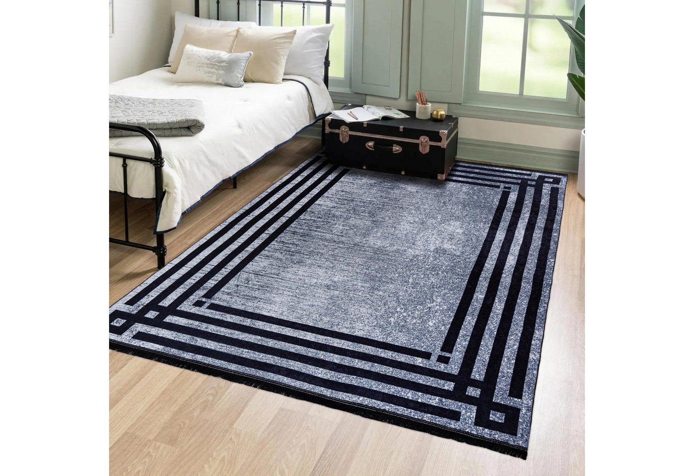 Mazovia Designteppich Modern Bordüre Anthrazit Grau Wohnzimmer, Schlafzimmer, Büro, Fußbodenheizung Bild 5