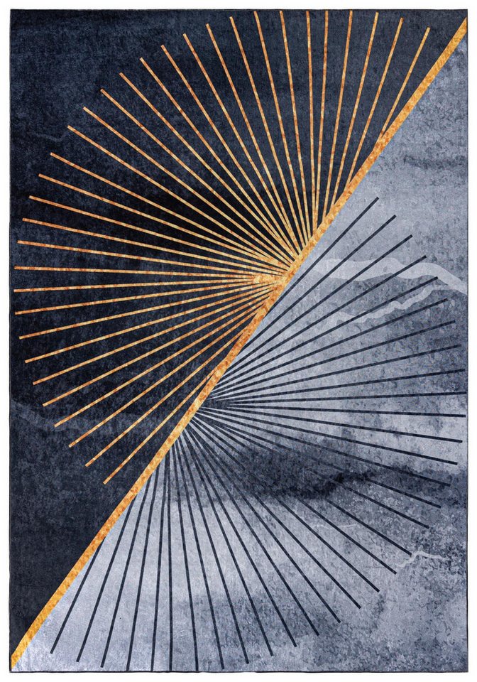 Mazovia Designteppich Modern Geometrisch Schwarz Anthrazit Wohnzimmer, Schlafzimmer, Fußbodenheizung