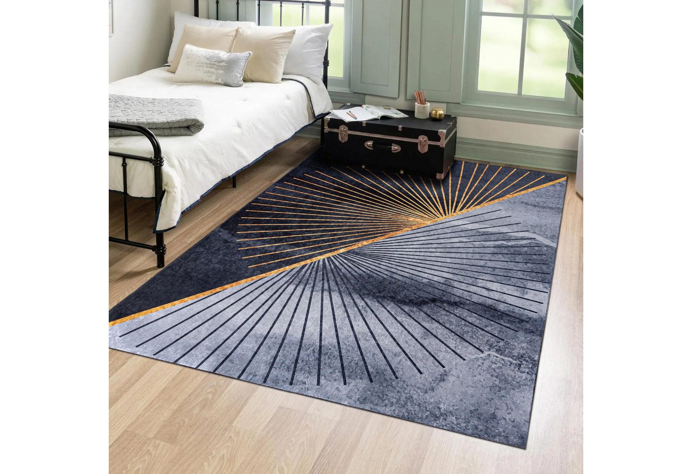 Mazovia Designteppich Modern Geometrisch Schwarz Anthrazit Wohnzimmer, Schlafzimmer, Fußbodenheizung Bild 3