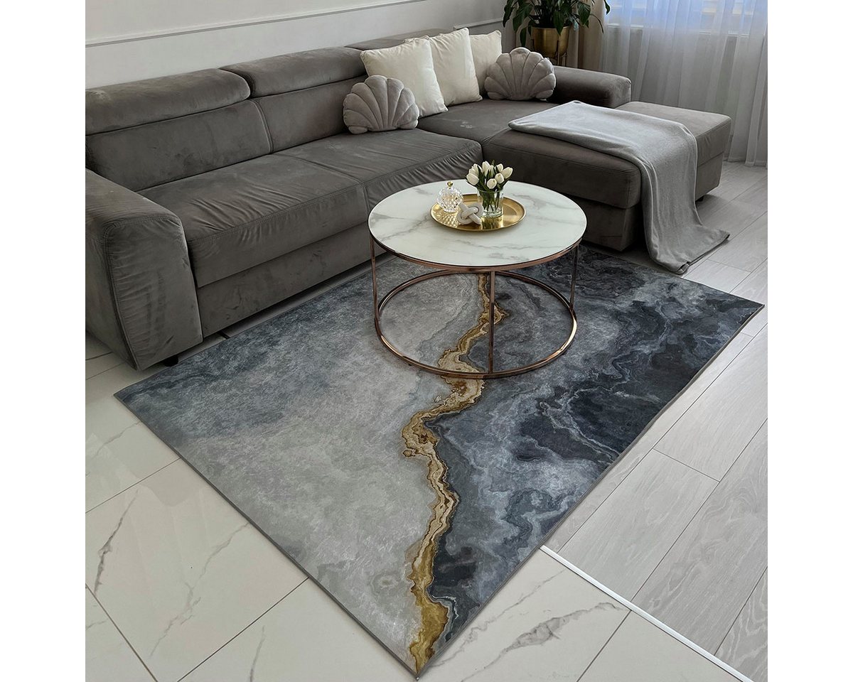 Mazovia Designteppich Modern Glamour Anthrazit Grau Wohnzimmer, Schlafzimmer, Esszimmer, Fußbodenheizung