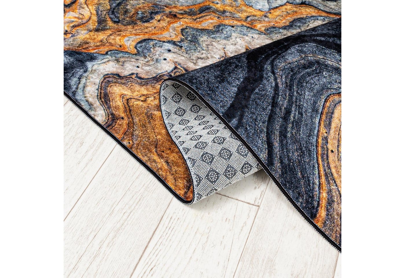 Mazovia Designteppich Modern Glamour Schwarz Goldfarben Wohnzimmer, Schlafzimmer, Esszimmer, Fußbodenheizung Bild 2