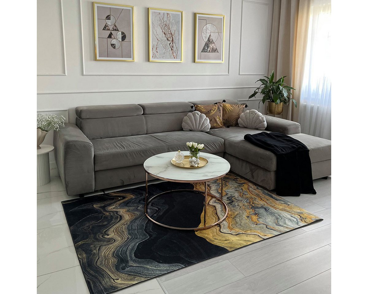 Mazovia Designteppich Modern Glamour Schwarz Goldfarben Wohnzimmer, Schlafzimmer, Esszimmer, Fußbodenheizung Bild 5