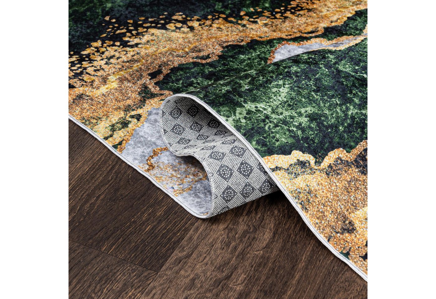 Mazovia Designteppich Glamour Marmor Grün Goldfarben Wohnzimmer, Schlafzimmer, Esszimmer, Fußbodenheizung Bild 3