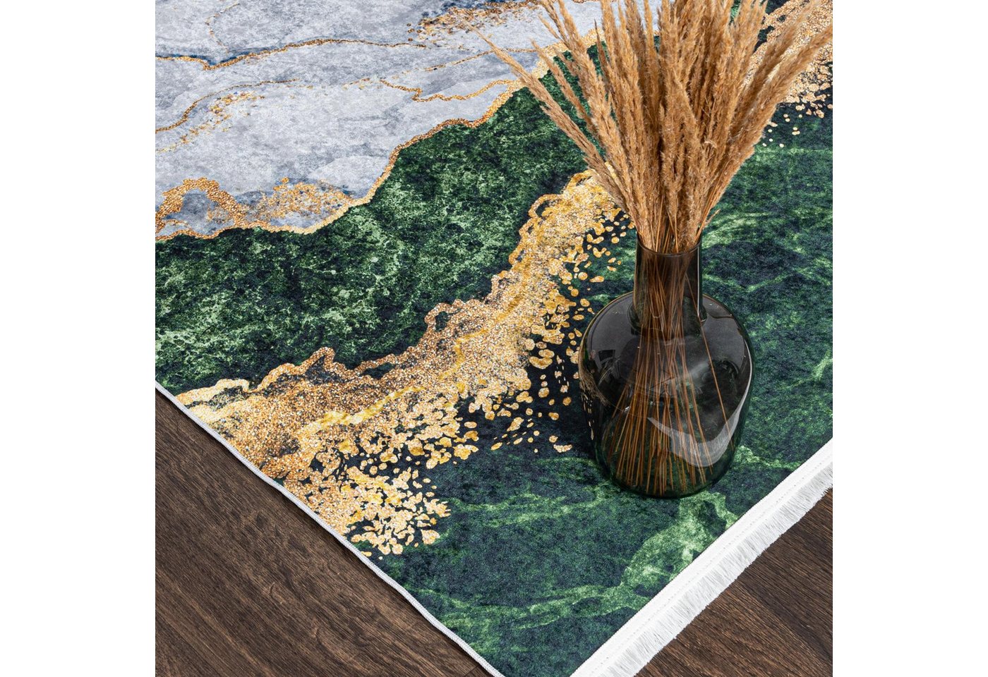 Mazovia Designteppich Glamour Marmor Grün Goldfarben Wohnzimmer, Schlafzimmer, Esszimmer, Fußbodenheizung Bild 4