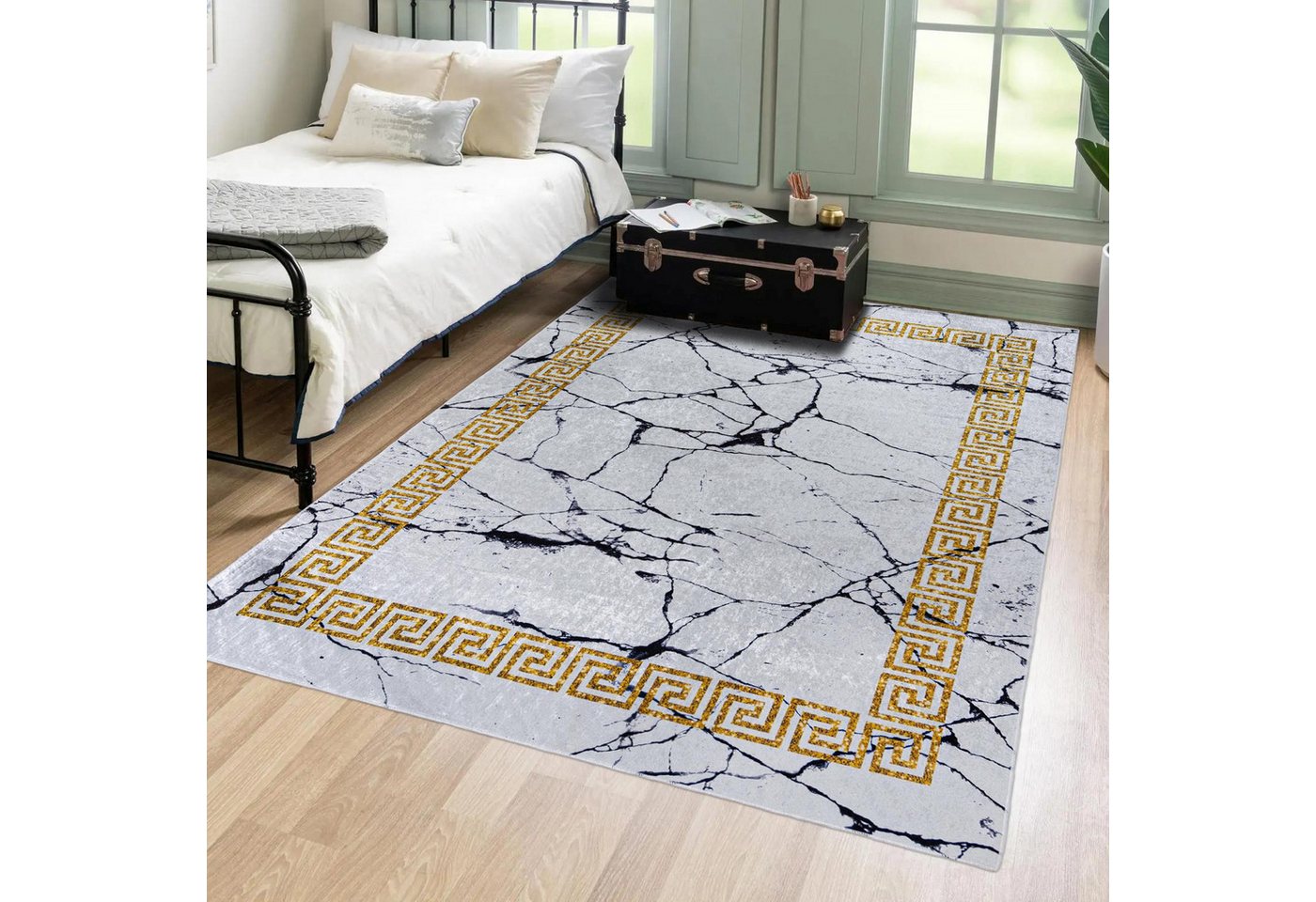 Mazovia Designteppich Glamour Marmor Anthrazit Grau Wohnzimmer, Schlafzimmer, Büro, Fußbodenheizung Bild 4