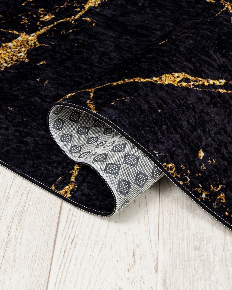 Mazovia Designteppich Glamour Marmor Schwarz Goldfarben Wohnzimmer, Schlafzimmer, Esszimmer, Fußbodenheizung Bild 3