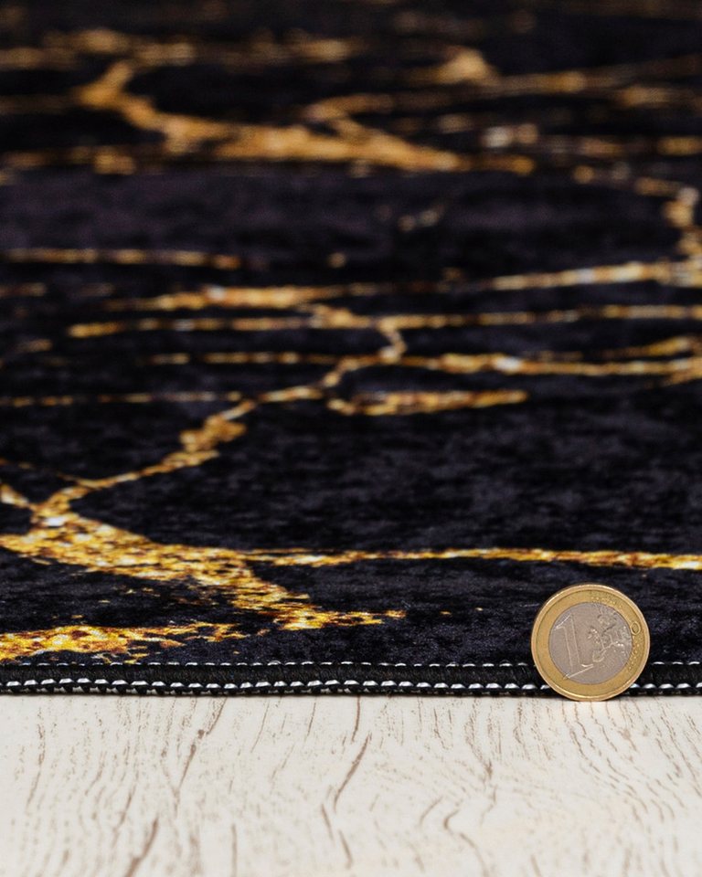 Mazovia Designteppich Glamour Marmor Schwarz Goldfarben Wohnzimmer, Schlafzimmer, Esszimmer, Fußbodenheizung Bild 4