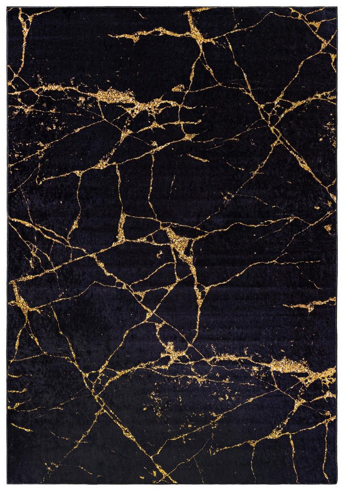 Mazovia Designteppich Glamour Marmor Schwarz Goldfarben Wohnzimmer, Schlafzimmer, Esszimmer, Fußbodenheizung Bild 5