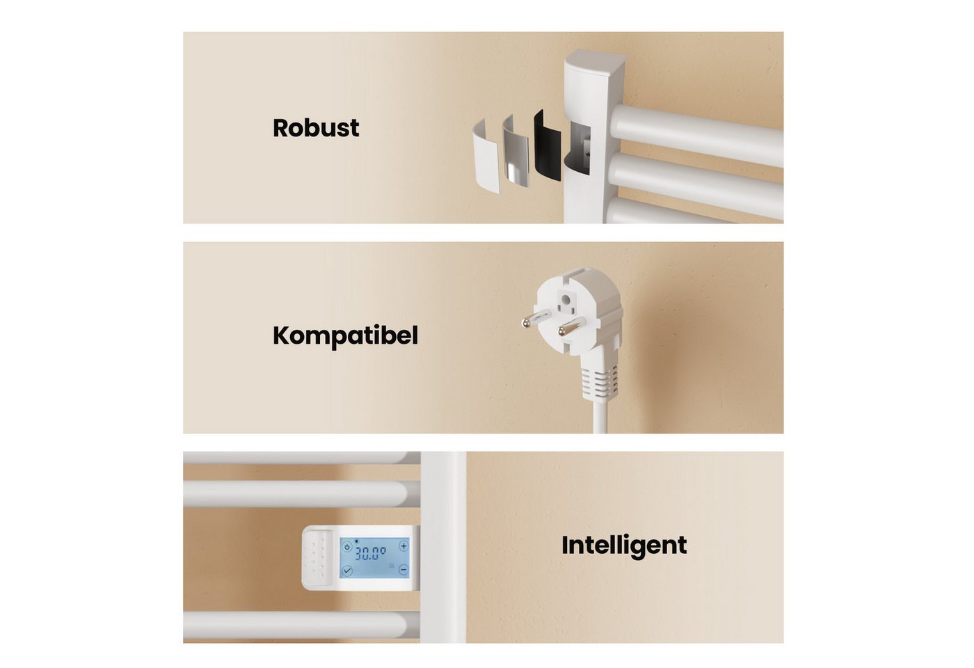 EMKE Elektrischer Badheizkörper 120x54 cm, Handtuchwärmer mit smart Thermostat Weiß Schwarz 600 Watt, LED Display Temperatur-und Zeitanzeige Handtuchtrockner Bild 3