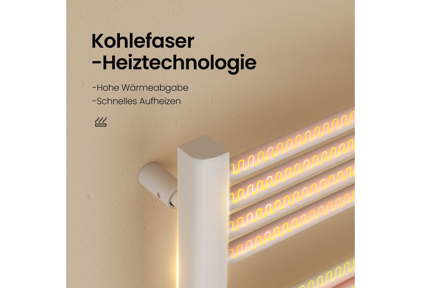EMKE Elektrischer Badheizkörper 120x54 cm, Handtuchwärmer mit smart Thermostat Weiß Schwarz 600 Watt, LED Display Temperatur-und Zeitanzeige Handtuchtrockner Bild 4