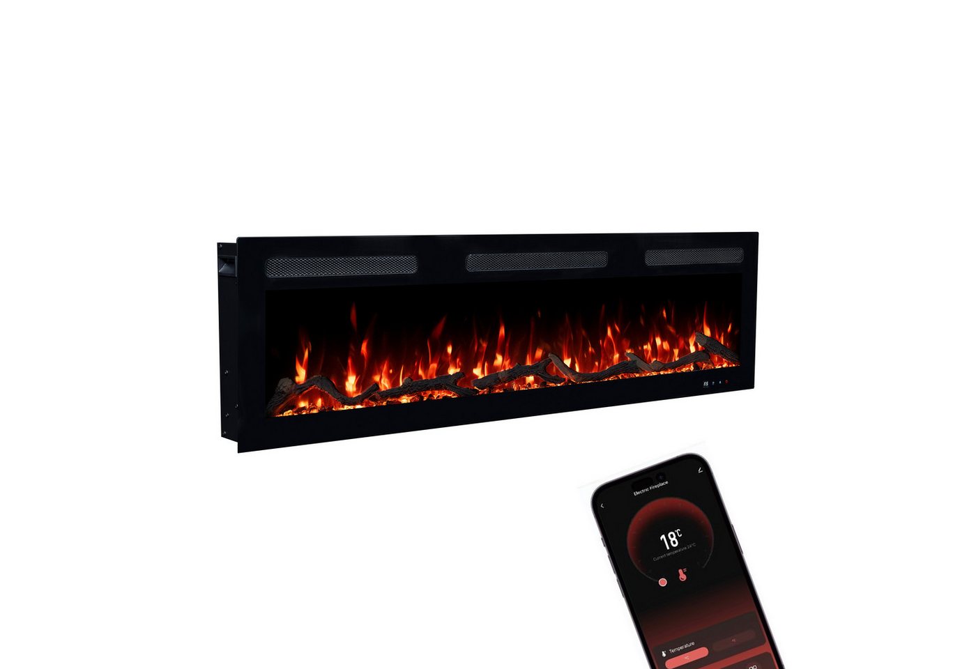 GF Core Elektrokamin Inside Wandkamin mit 3D Feuer und Heizung (Thermostat, 900- 1800 W), Elektrischer Stand-, Wand- oder Einbaukamin mit APP Steuerung, LED Bild 3