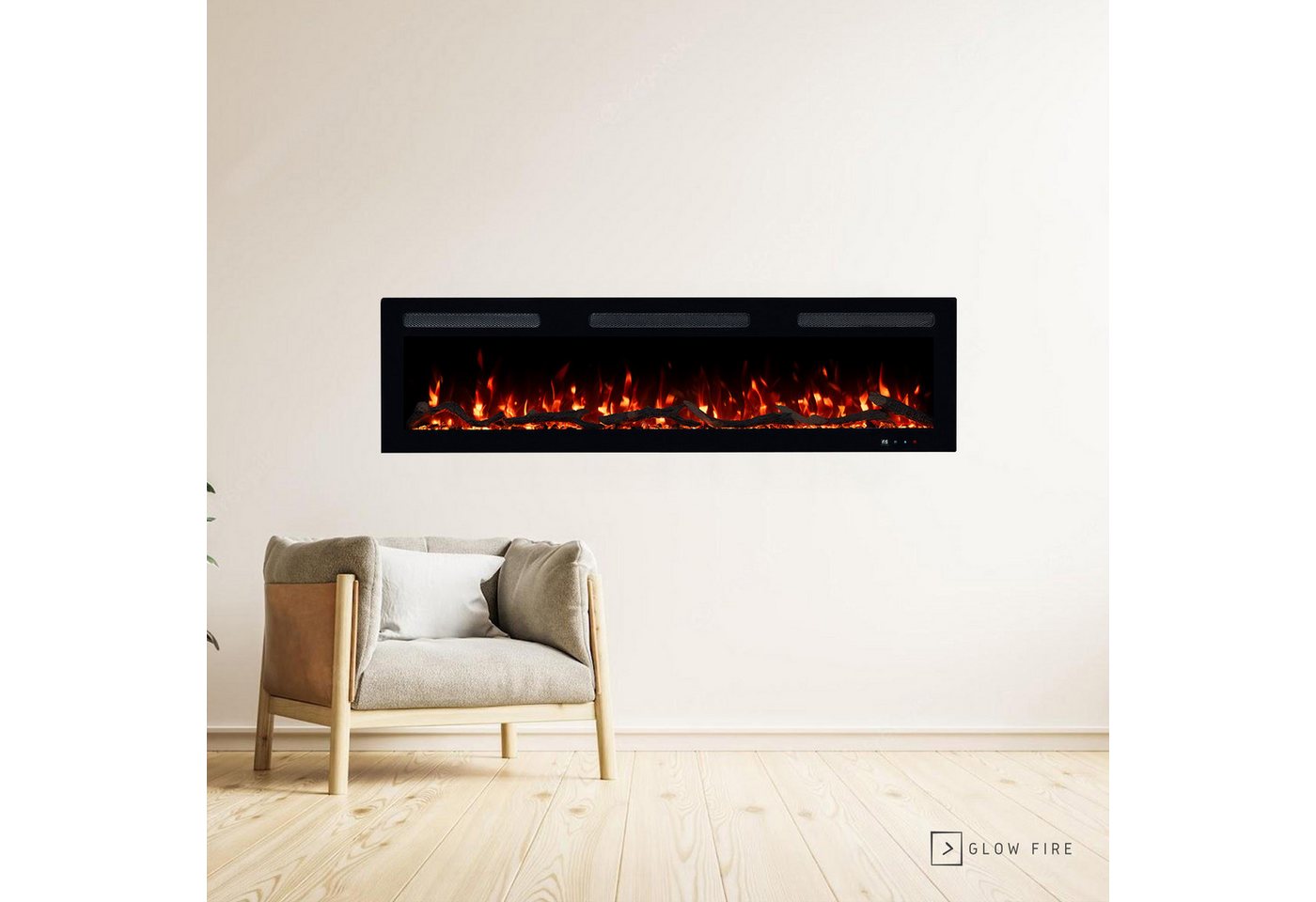 GF Core Elektrokamin Inside Wandkamin mit 3D Feuer und Heizung (Thermostat, 900- 1800 W), Elektrischer Stand-, Wand- oder Einbaukamin mit APP Steuerung, LED Bild 4