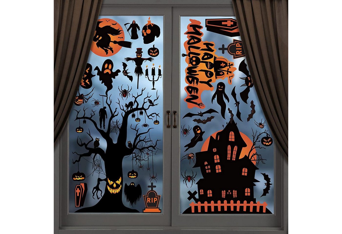 Bomiclss Fensterfolie 15 Stück Halloween Fensterbilder,Halloweendeko Fenstersticker Bild 2