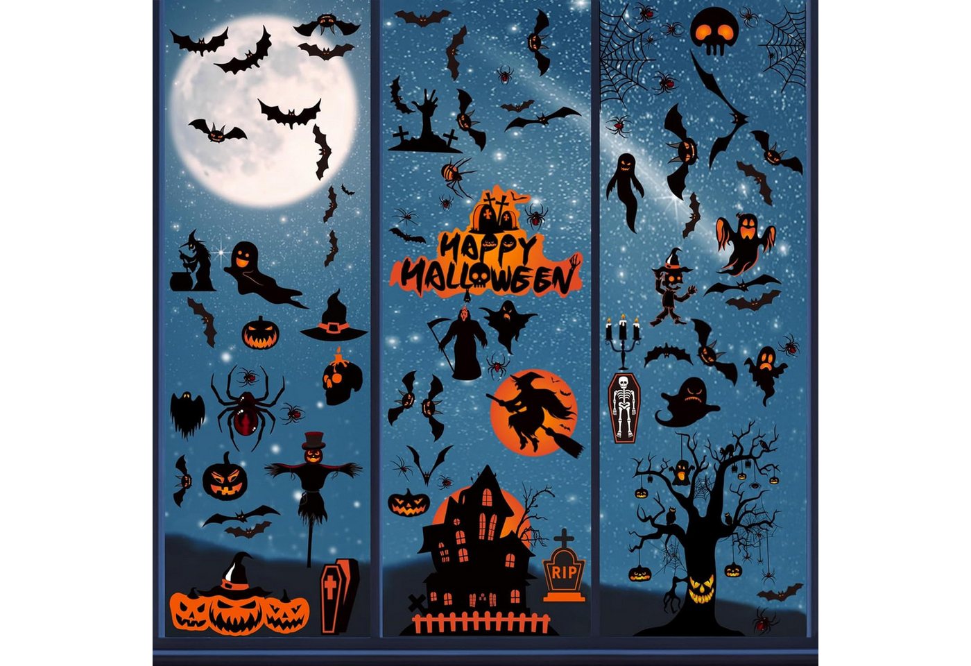 Bomiclss Fensterfolie 15 Stück Halloween Fensterbilder,Halloweendeko Fenstersticker Bild 4