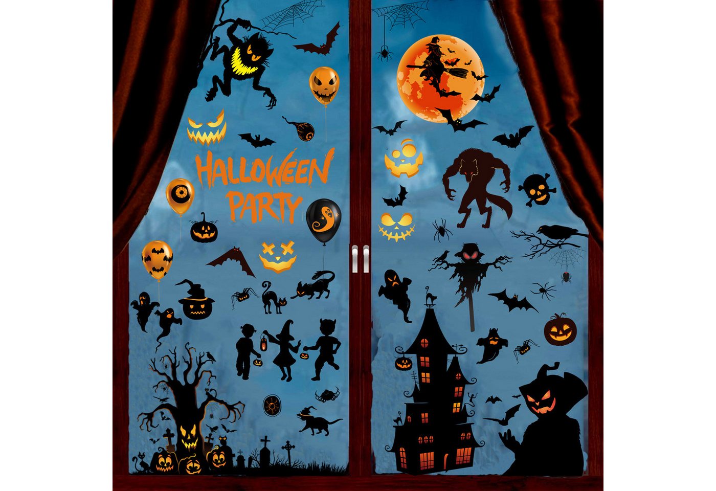 Bomiclss Fensterfolie 15 Stück Halloween Fensterbilder,Halloweendeko Fenstersticker Bild 5