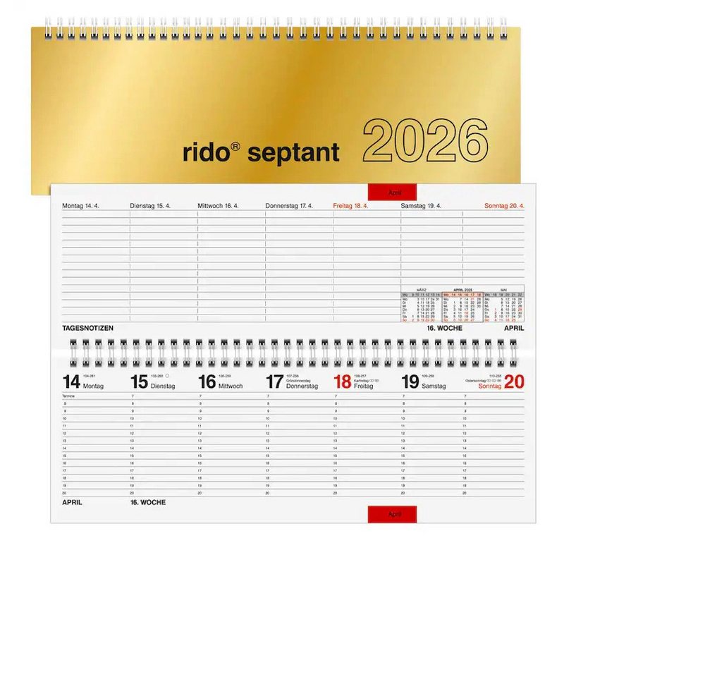 RIDO Tischkalender Wochenplaner 2027 septant quer gold (1-tlg)