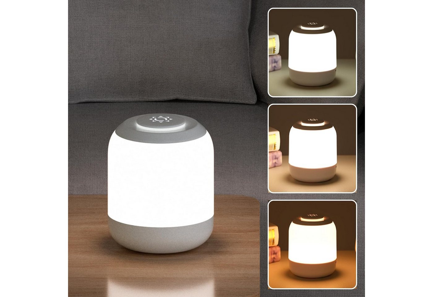 BOOD Nachttischlampe LED Nachttischlampe LED Nachtlicht, Dimmbar Atmosphäre Tischlampe, LED fest integriert, Weißes Licht, Neutrales Licht, Warmes Licht, USB-Aufladung,mit TouchSensor,ragbare Nachtlicht für Kinder/Erwachsene Bild 2