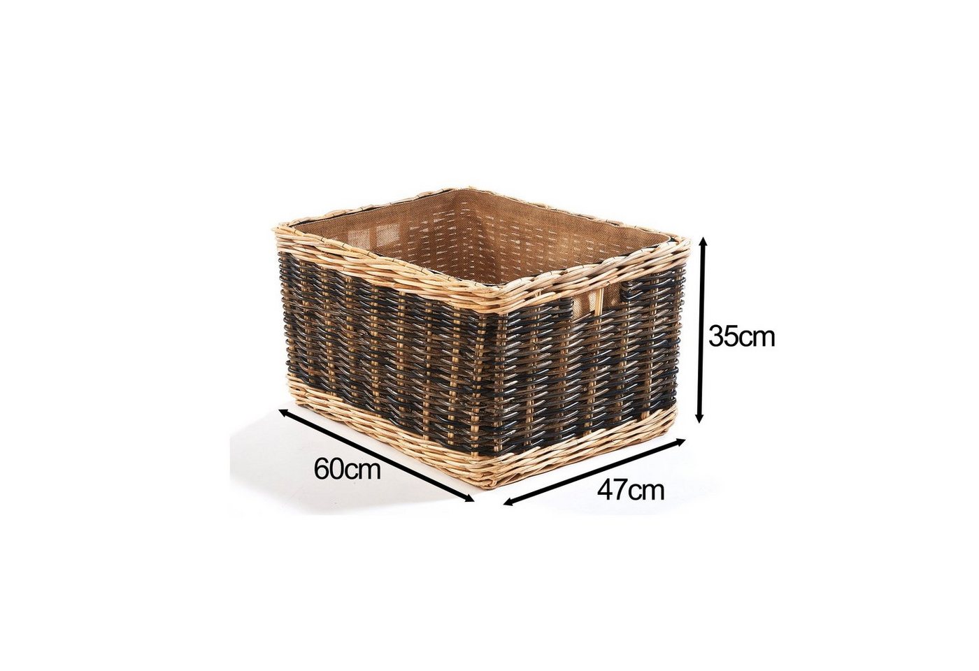 Kobolo Kaminholzkorb Holzkorb aus Rattan zweifarbig mit Jutestoff