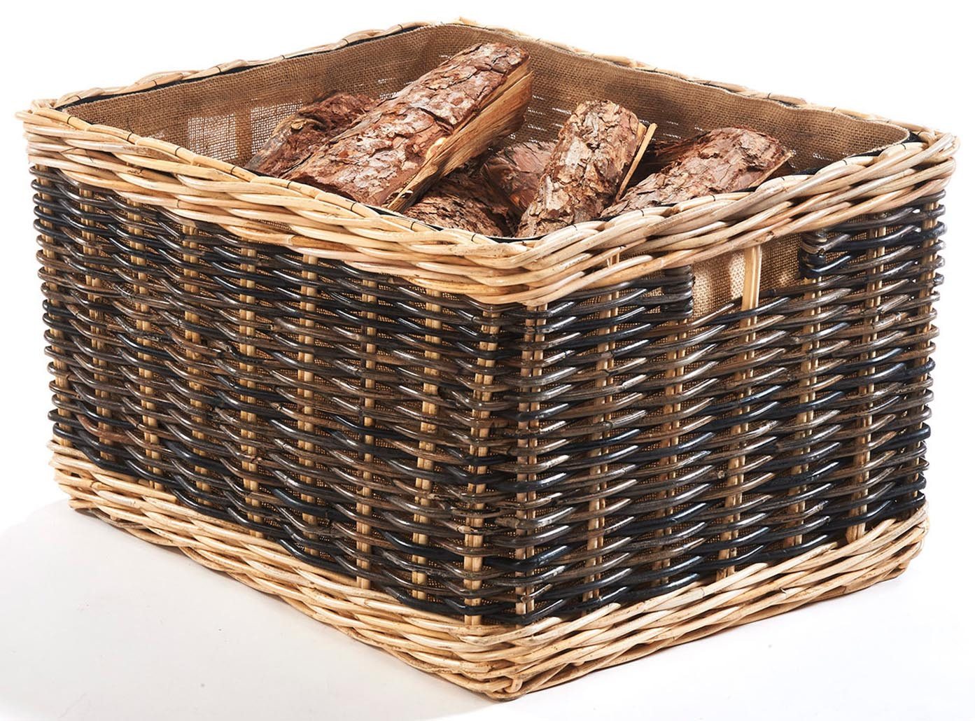 Kobolo Kaminholzkorb Holzkorb aus Rattan zweifarbig mit Jutestoff Bild 4