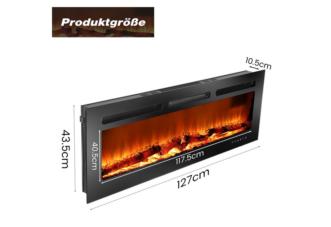 oyajia Elektrokamin 3in1 Elektrokamin: Elektrischer Stand-, Wand- und Einbaukamin, Panoramaview, mit 3D-Flammeneffekt, Fernbedienung, Timer & Thermostat Bild 4