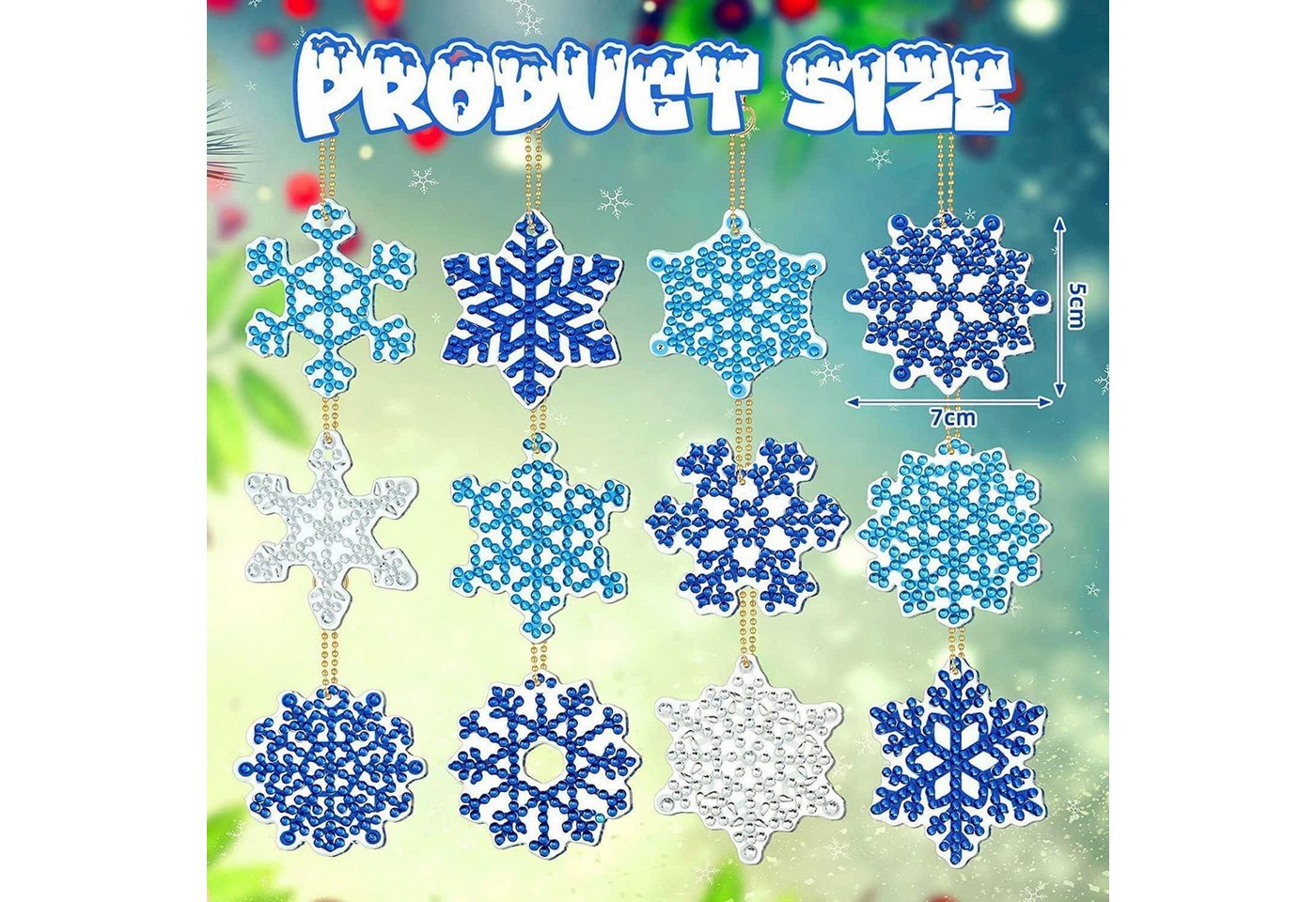 LuxusKollektion Kreativset 12er Set Schneeflocken Diamant Painting Weihnachten Schlüsselanhänger
