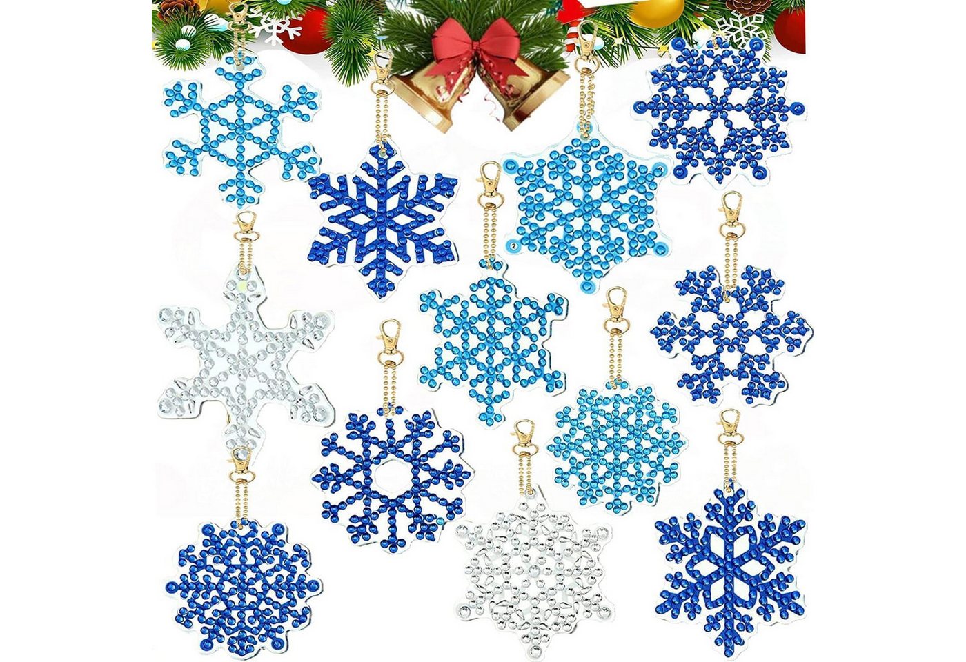 LuxusKollektion Kreativset 12er Set Schneeflocken Diamant Painting Weihnachten Schlüsselanhänger Bild 3