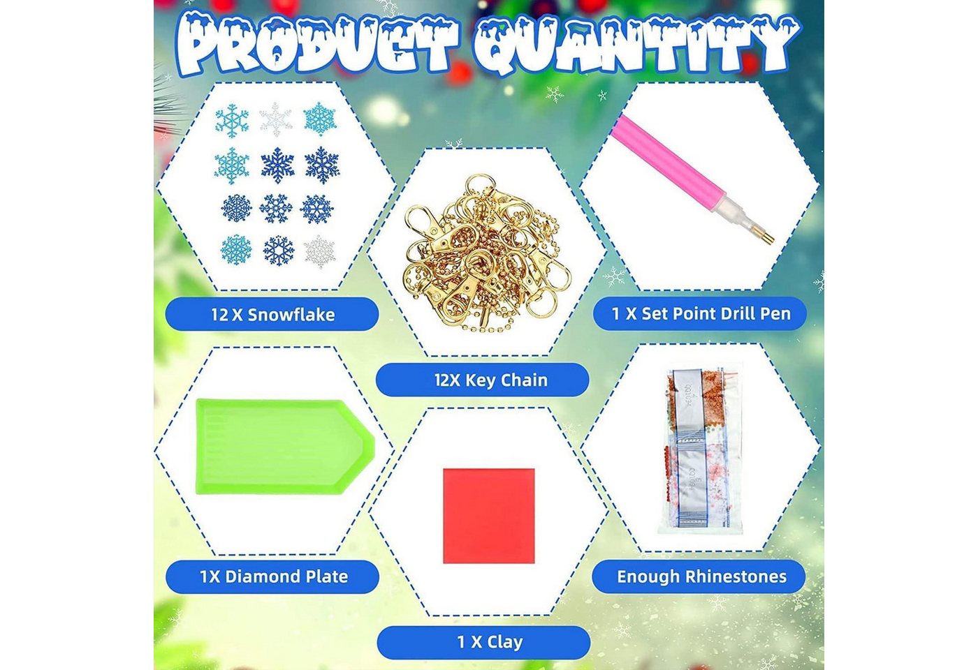 LuxusKollektion Kreativset 12er Set Schneeflocken Diamant Painting Weihnachten Schlüsselanhänger Bild 5