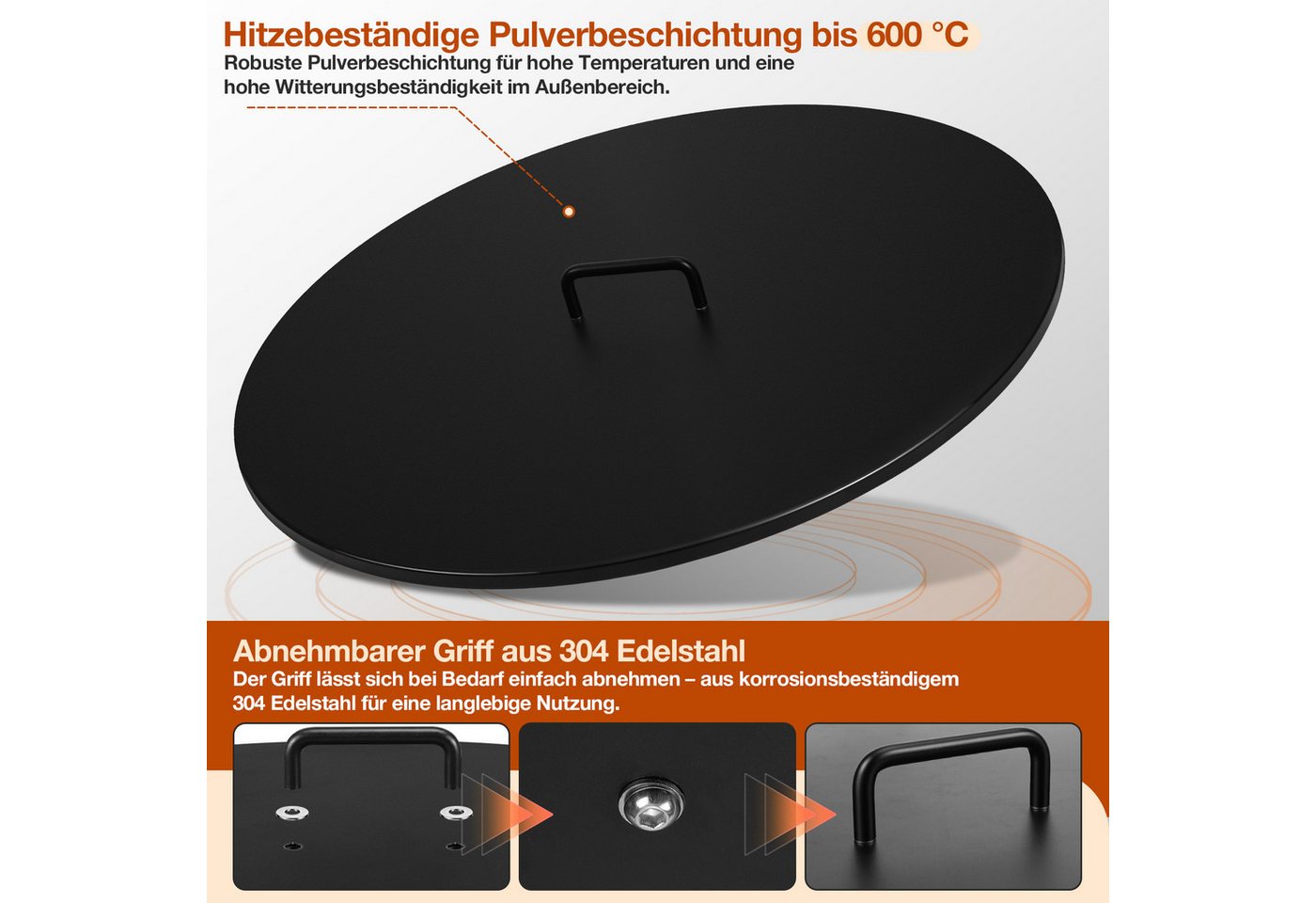 Clanmacy Feuerschale Ø 75,5 cm Schwarz, Abdeckhaube für Feuerstelle und Feuerschale