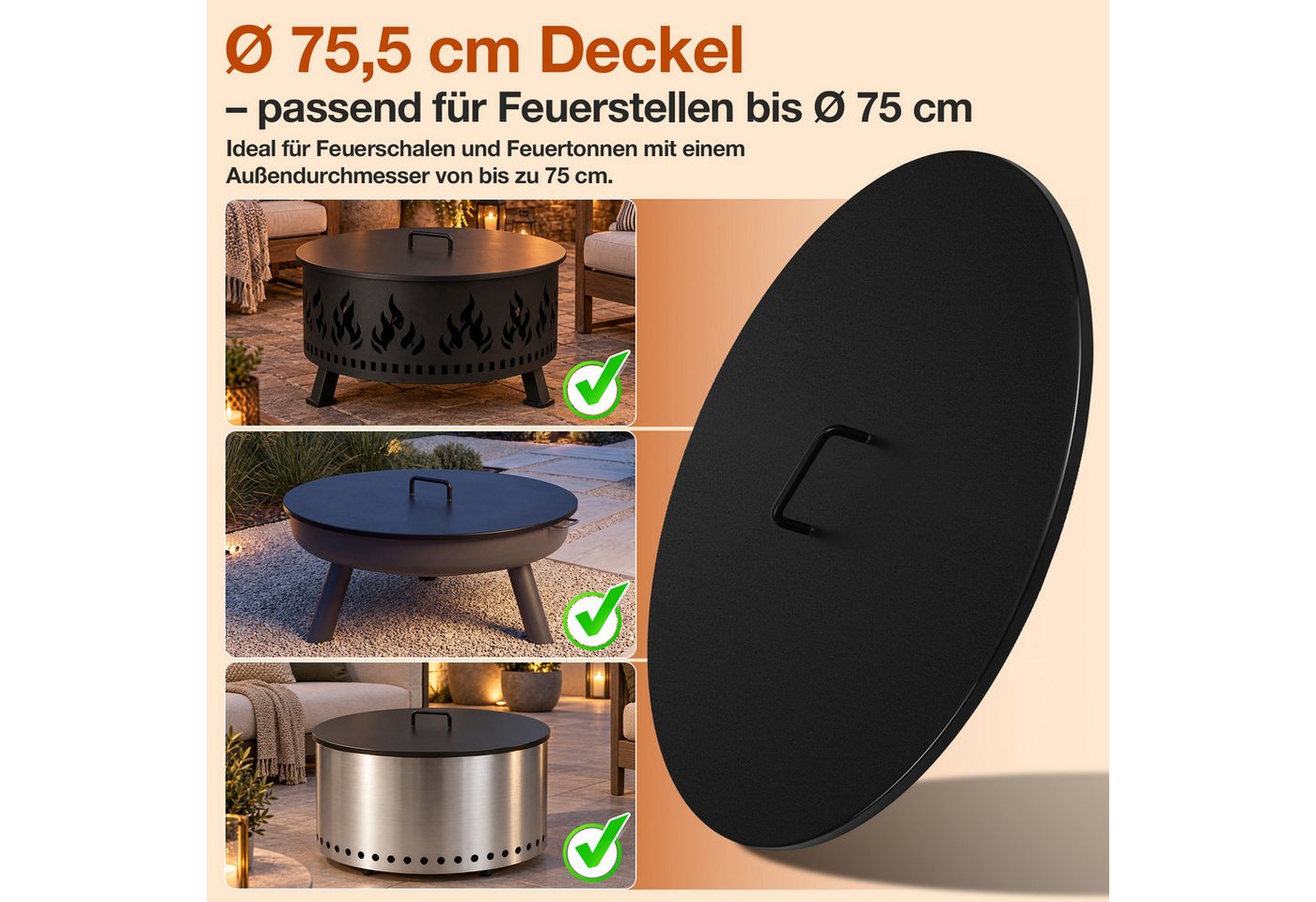 Clanmacy Feuerschale Ø 75,5 cm Schwarz, Abdeckhaube für Feuerstelle und Feuerschale Bild 2