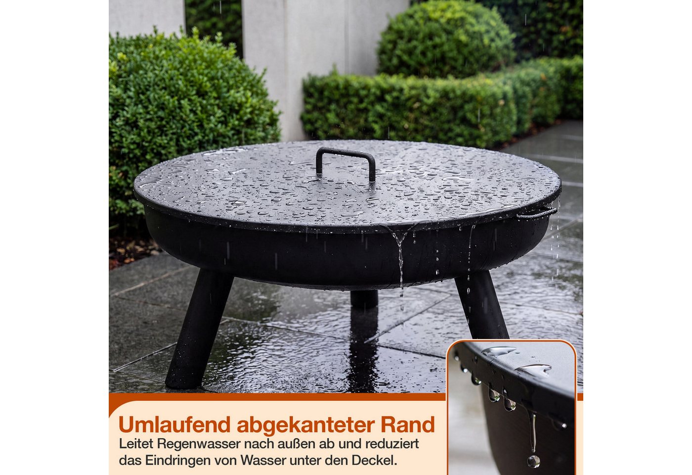 Clanmacy Feuerschale Ø 75,5 cm Schwarz, Abdeckhaube für Feuerstelle und Feuerschale Bild 3
