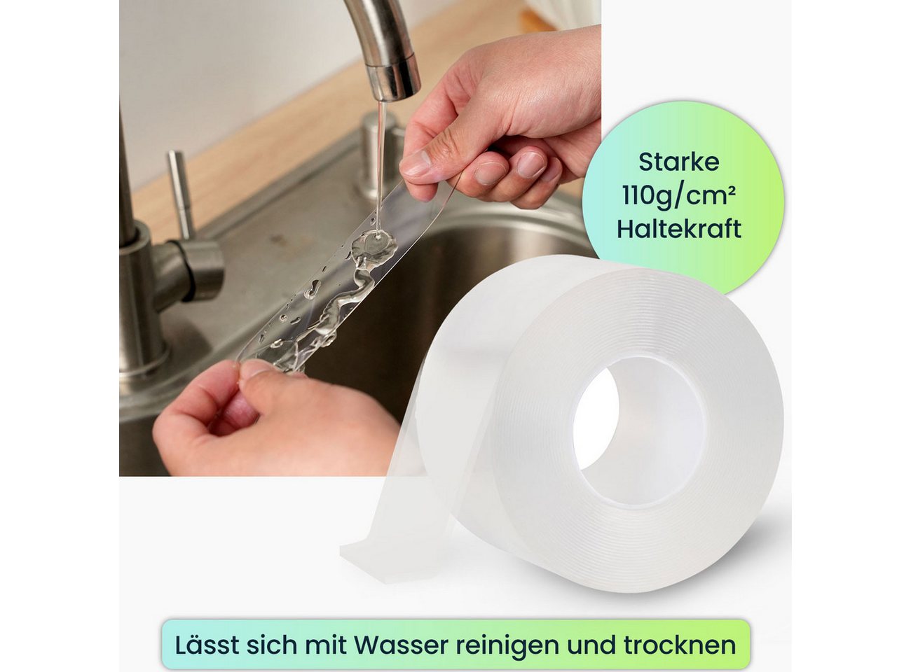 shop'n smile ideoon Klebeband Premium Nano-Klebeband doppelseitig 5mx50mm 110g/cm² Haltekraft (1-St., 1er-Set & 2er-Set) 5m Nano-Klebeband Doppelseitig, spurlos ablösbar/glatte Oberfläche