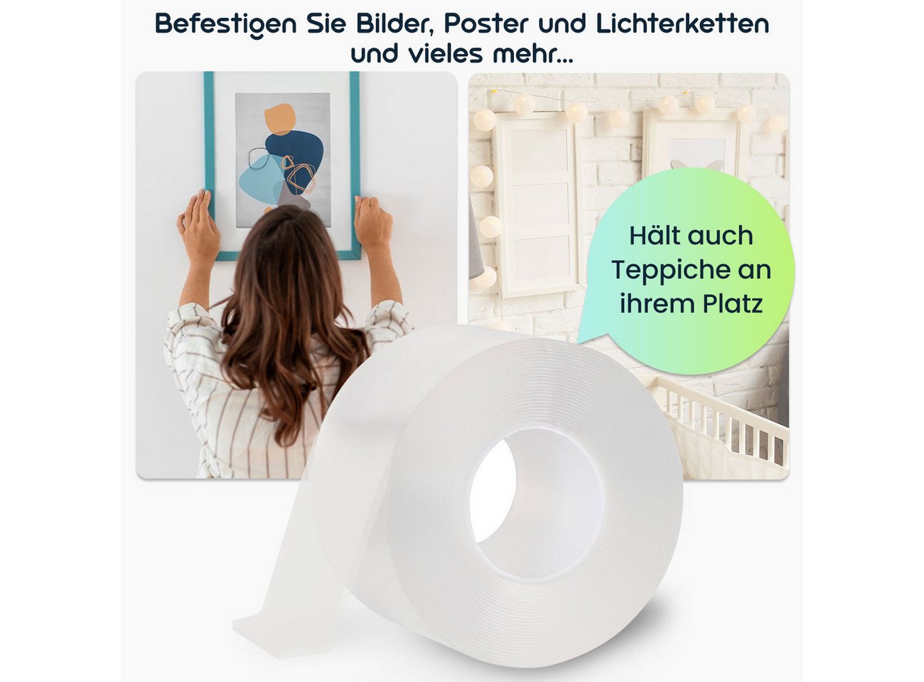 shop'n smile ideoon Klebeband Premium Nano-Klebeband doppelseitig 5mx50mm 110g/cm² Haltekraft (1-St., 1er-Set & 2er-Set) 5m Nano-Klebeband Doppelseitig, spurlos ablösbar/glatte Oberfläche Bild 4