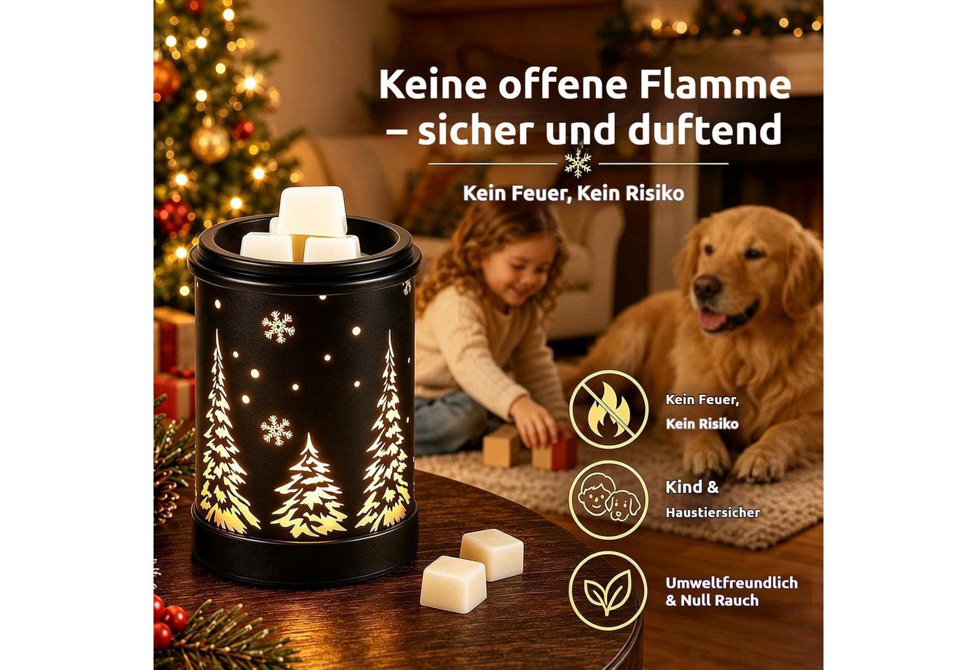 BlingBin Duftlampe Elektrische Duftlampe mit eingravierter Weihnachtsbaum-Gravur (1 Stück, 1 St., 15 × 10,3 × 10,3 cm), Aromalampe als Weihnachtsdekoration für Duftwachs Bild 3