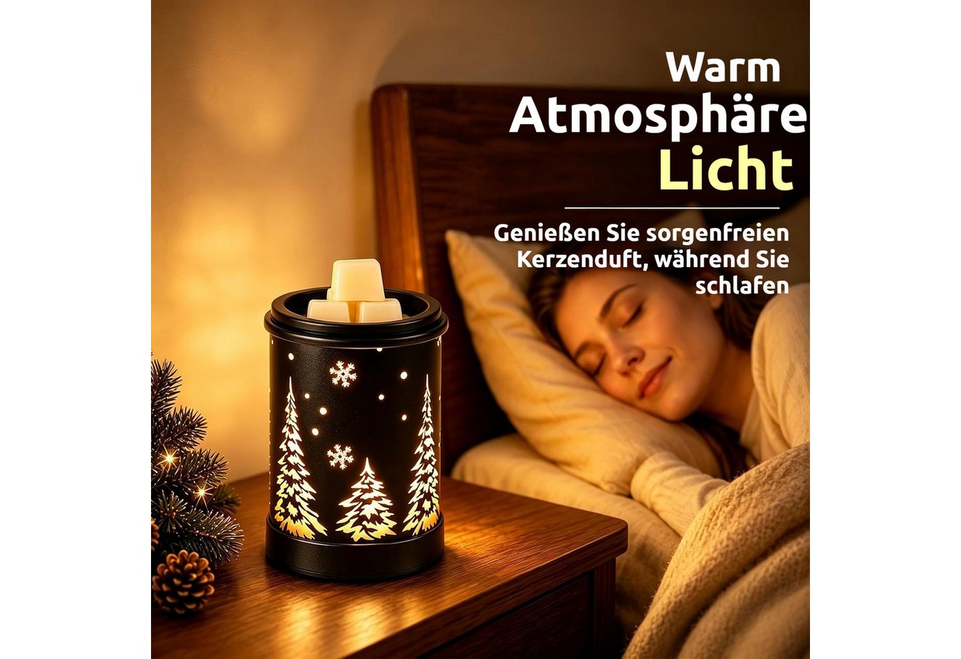BlingBin Duftlampe Elektrische Duftlampe mit eingravierter Weihnachtsbaum-Gravur (1 Stück, 1 St., 15 × 10,3 × 10,3 cm), Aromalampe als Weihnachtsdekoration für Duftwachs Bild 5