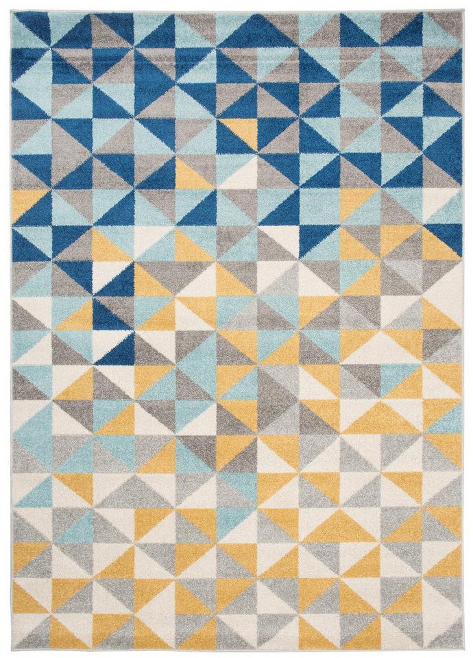 Mazovia Teppich Modern Geometrisch Blau Gelb Wohnzimmer, Schlafzimmer, Büro, Esszimmer, Fußbodenheizung Bild 2
