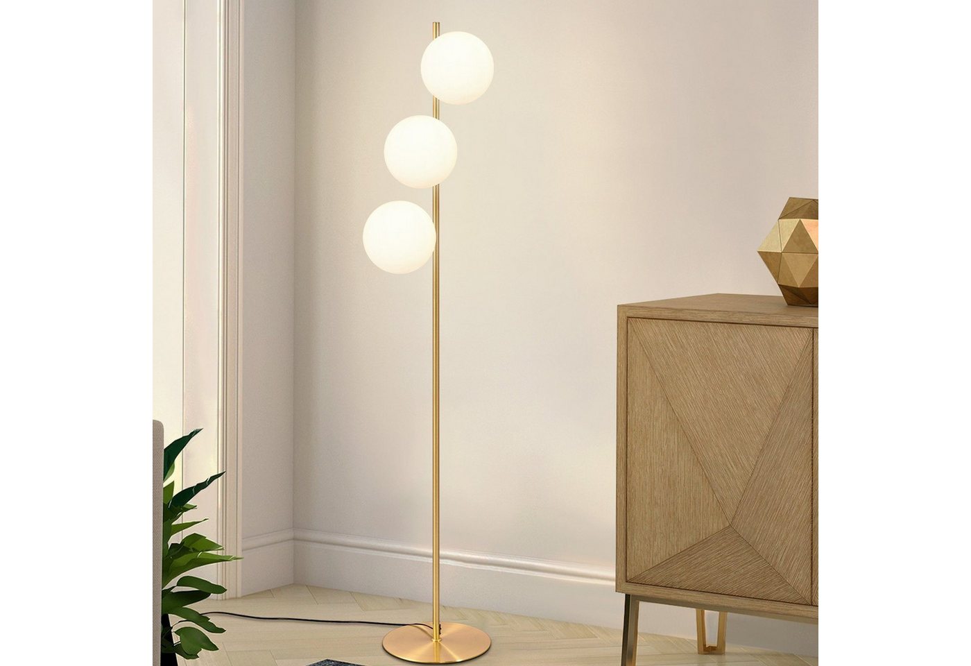 Nettlife Stehlampe Gold/Schwarz Glas Stehleuchte 1/3-flammig E27 Höhe 150cm 25/40W, mit Fußschalter, ohne Leuchtmittel, Wohnzimmer Schlafzimmer Büro Kinderzimmer Bild 5