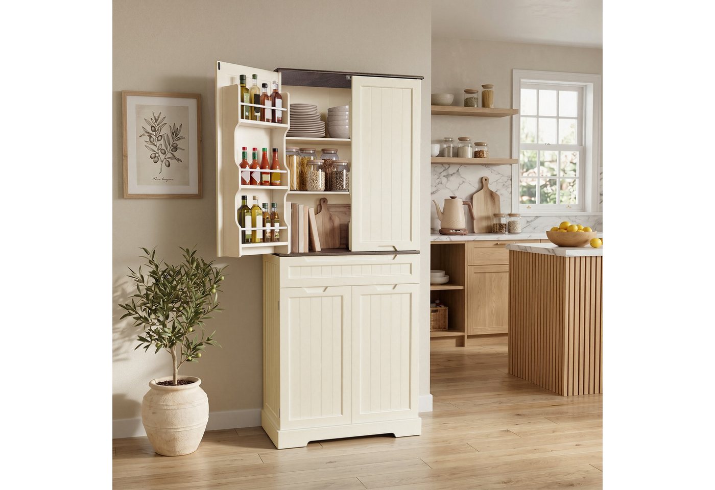 Bealife Küchenbuffet Küchen Hochschränke mit 4 Türen und 1/2 Schublade, H:180CM
